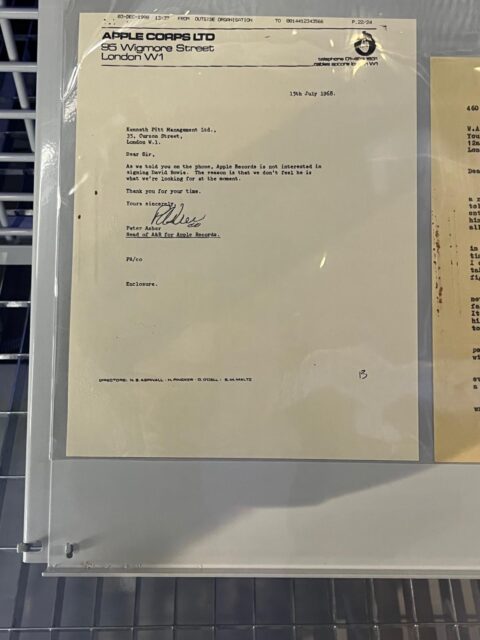 Apple Corps Ltd letter dated 1968, turning down David Bowie.